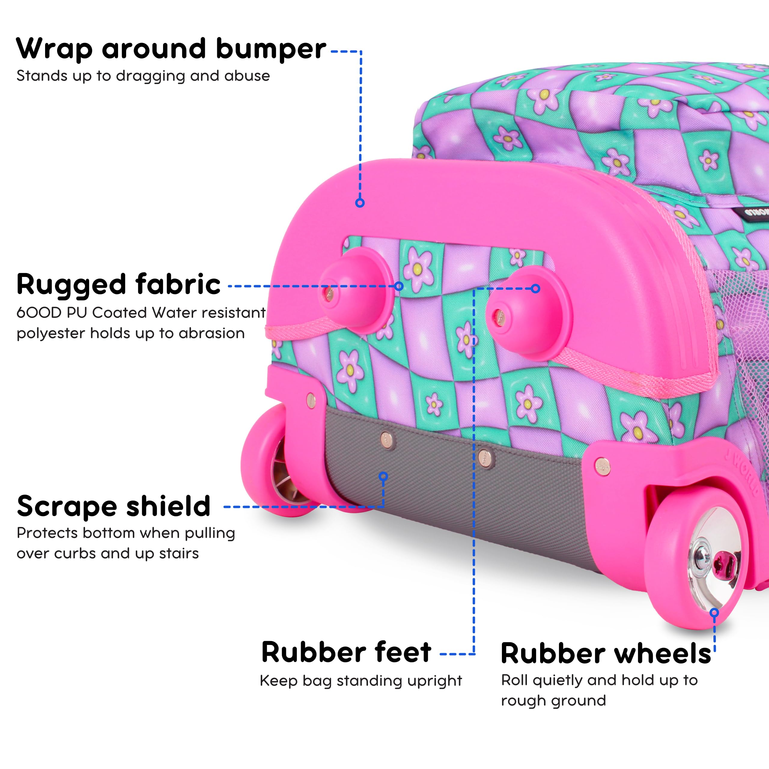 Bundle of J World Sunrise Girls Rolling Backpack with Lunch Box. Roller Bookbag Set + Matching Cody Lunch Bag for School, Puffy Flower - Image 4