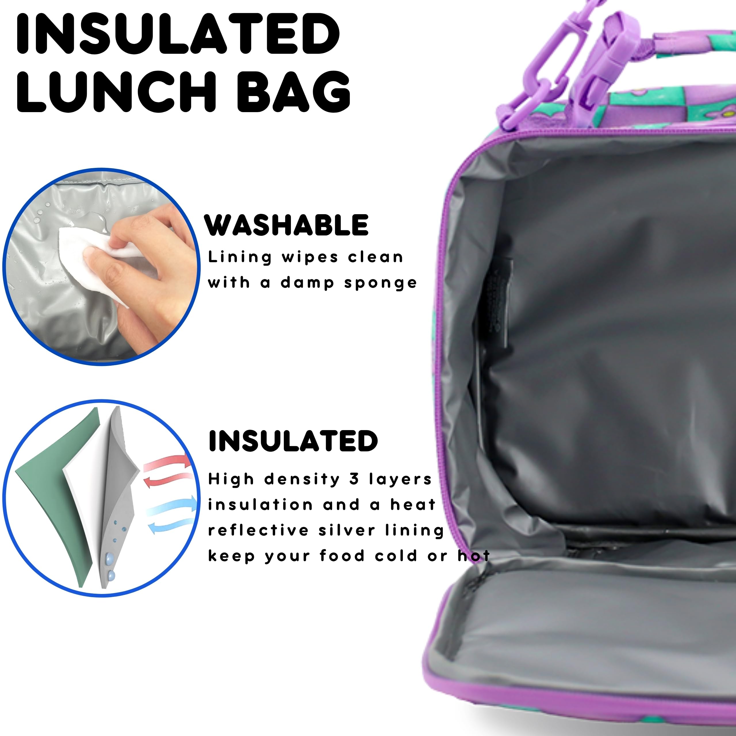 Bundle of J World Sunrise Girls Rolling Backpack with Lunch Box. Roller Bookbag Set + Matching Cody Lunch Bag for School, Puffy Flower - Image 6