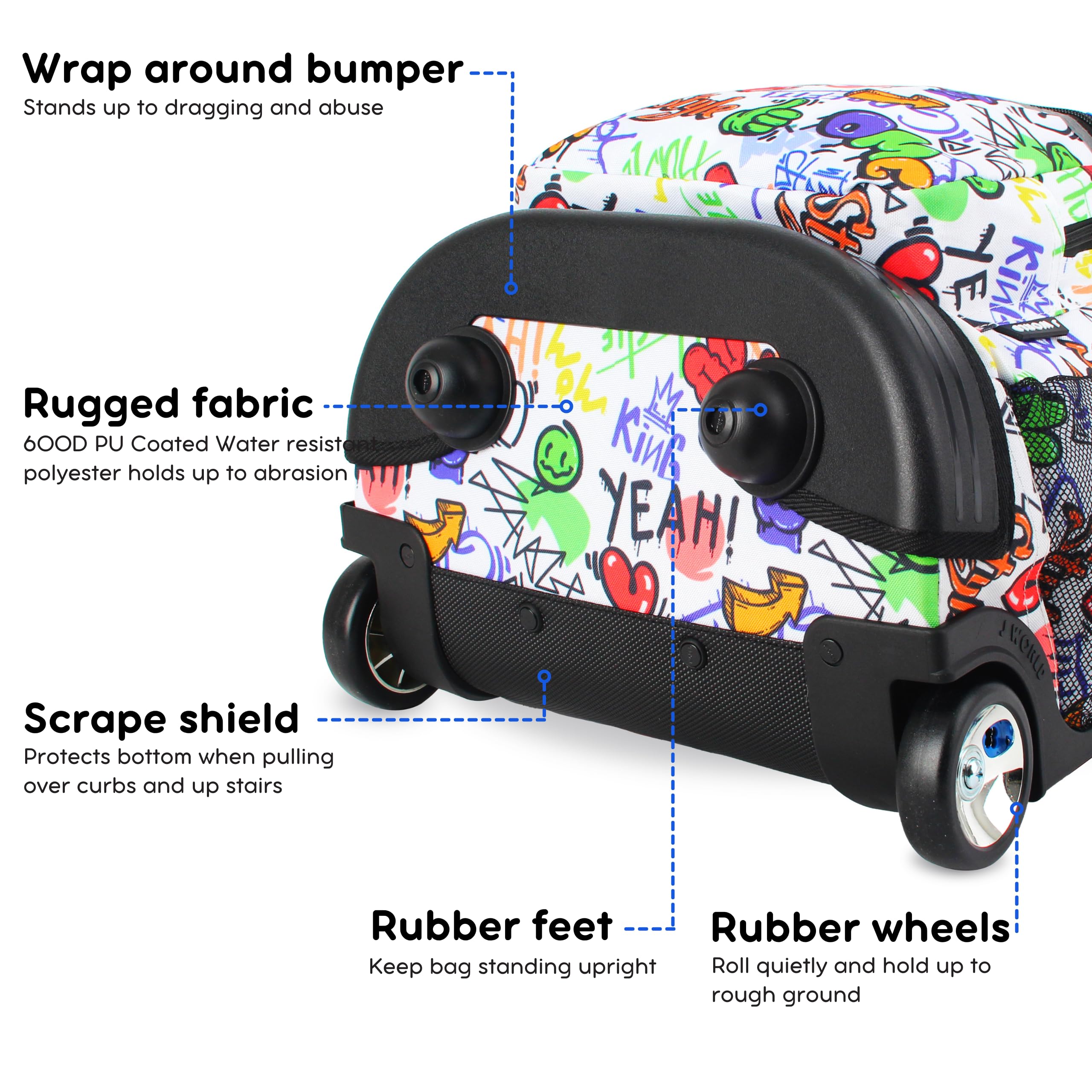 Bundle of J World Sunrise Kids Rolling Backpack with Lunch Bag. Roller Bookbag with Wheels + Matching Cody Lunch Box for School, Street Art - Image 4