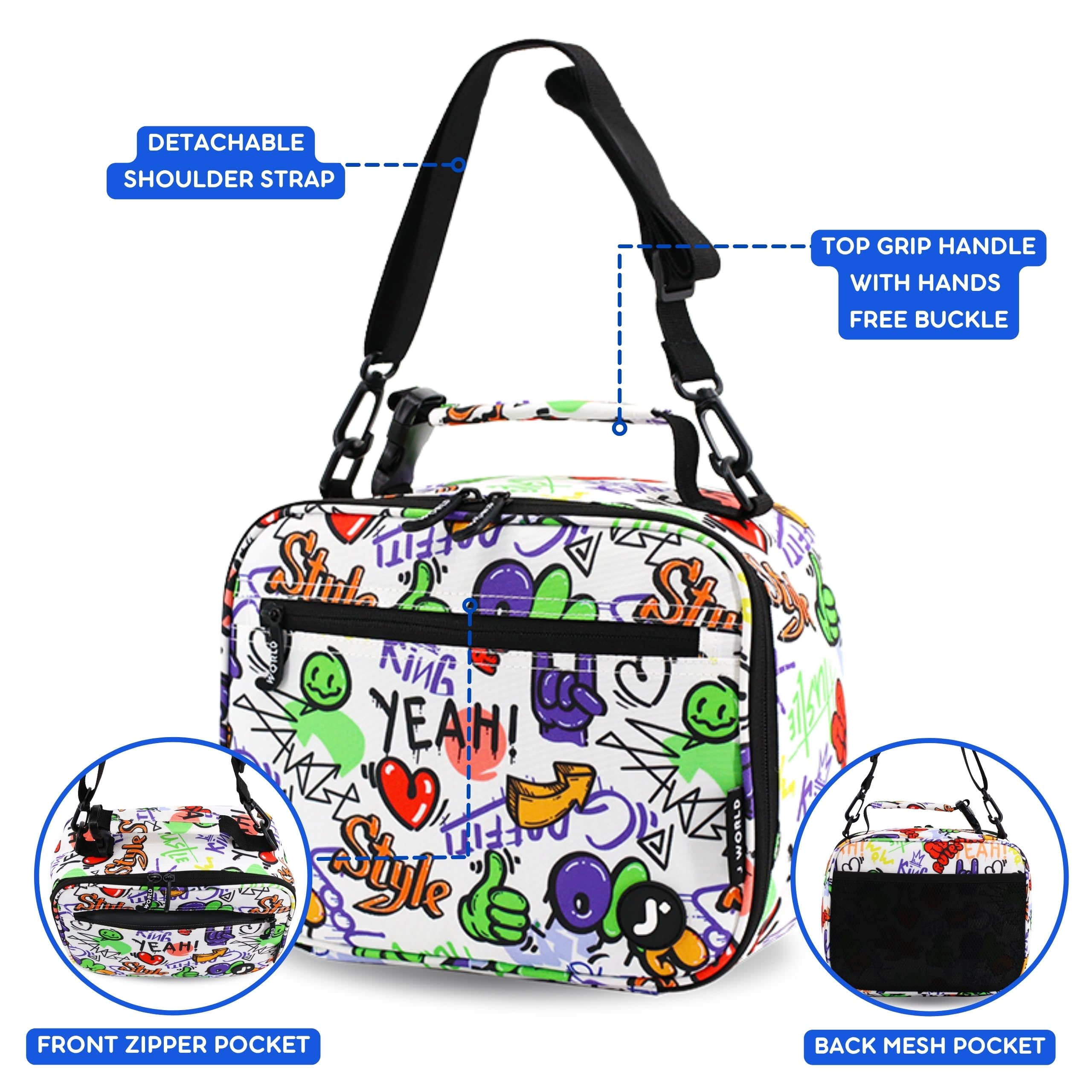 Bundle of J World Sunrise Kids Rolling Backpack with Lunch Bag. Roller Bookbag with Wheels + Matching Cody Lunch Box for School, Street Art - Image 5