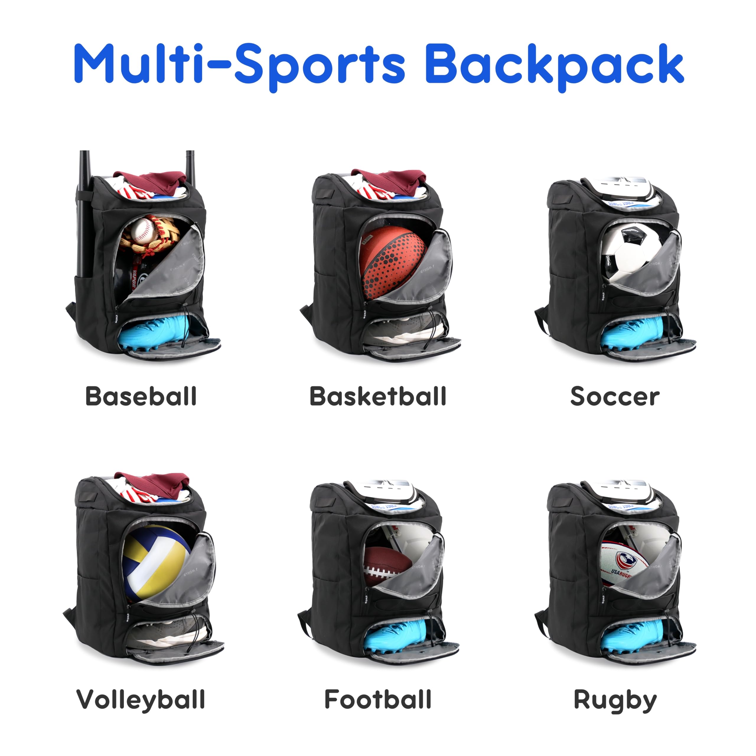 J World Athlete Sports Ball & Baseball Bag. Soccer Volleyball Basketball Backpack Women Men. Kids Softball Bat Bag Girls Boys - Image 5