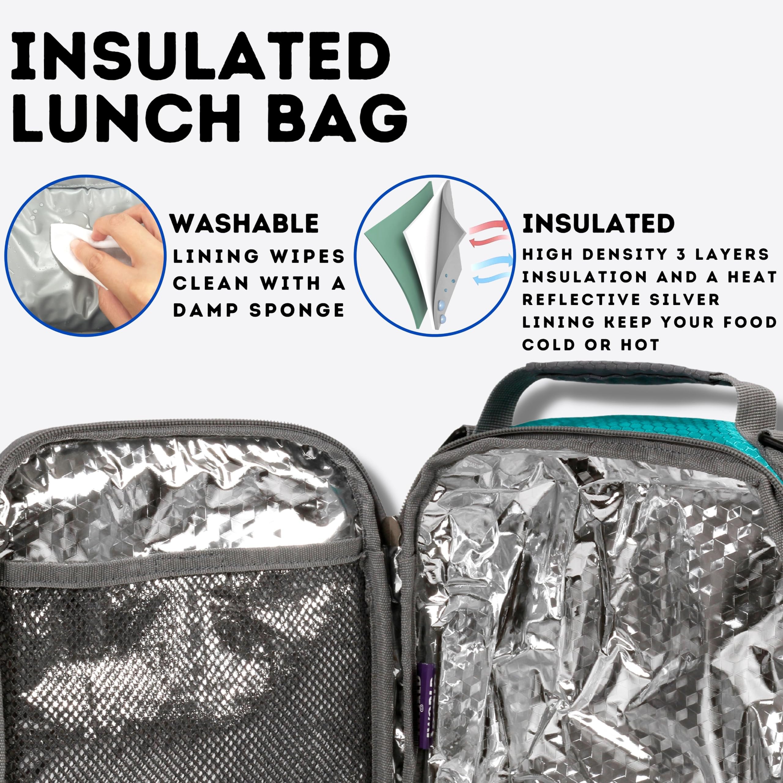 J World Cara Lunch Bag. Insulated Lunch-Box for Boys Girls Adults, Mint - Image 5