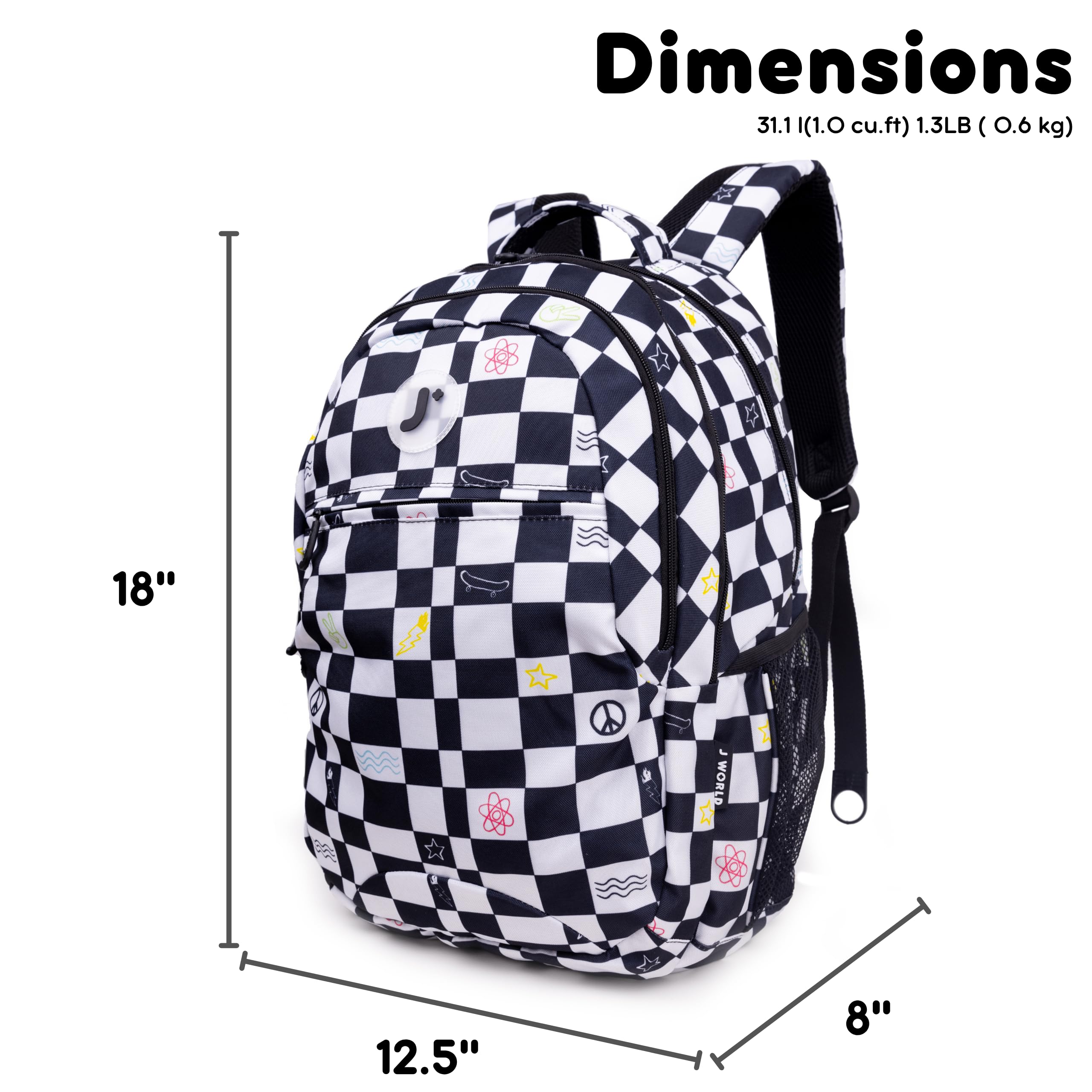 J World Cornelia Middle School Backpack for Kids. Student Laptop Bookbag, Icon Checkers - Image 7