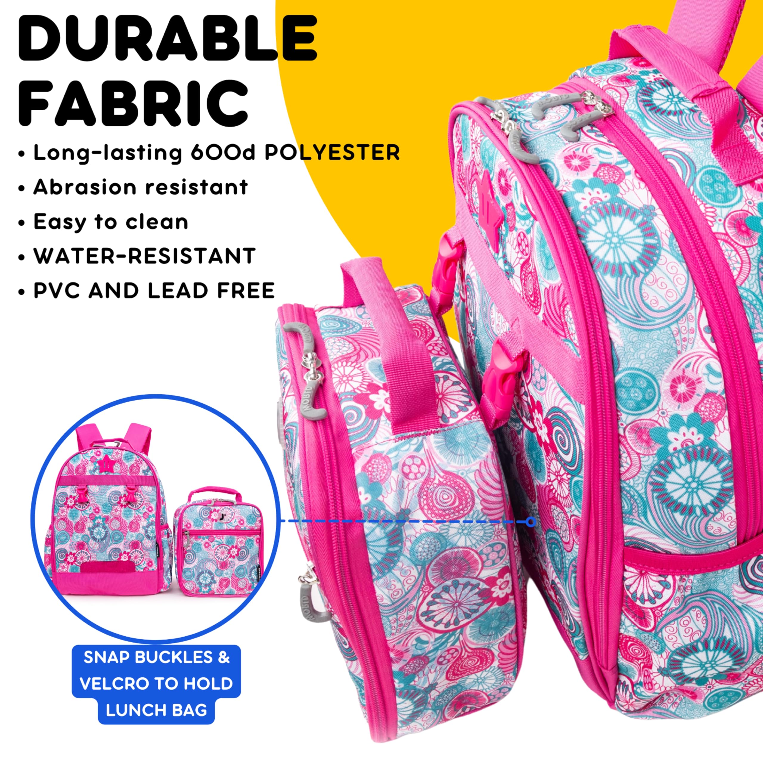 J World Duet Kids Backpack & Lunch Box Set For Boys & Girls Pre-K to Elementary School, Blue Raspberry - Image 3