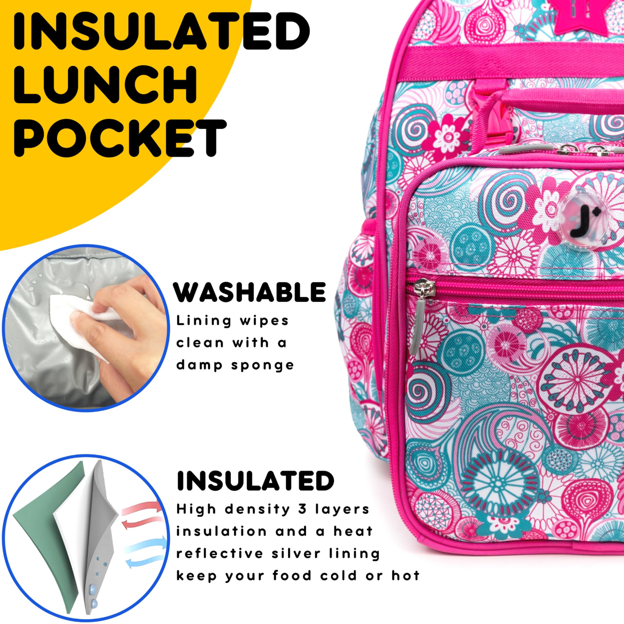 J World Duet Kids Backpack & Lunch Box Set For Boys & Girls Pre-K to Elementary School, Blue Raspberry - Image 4