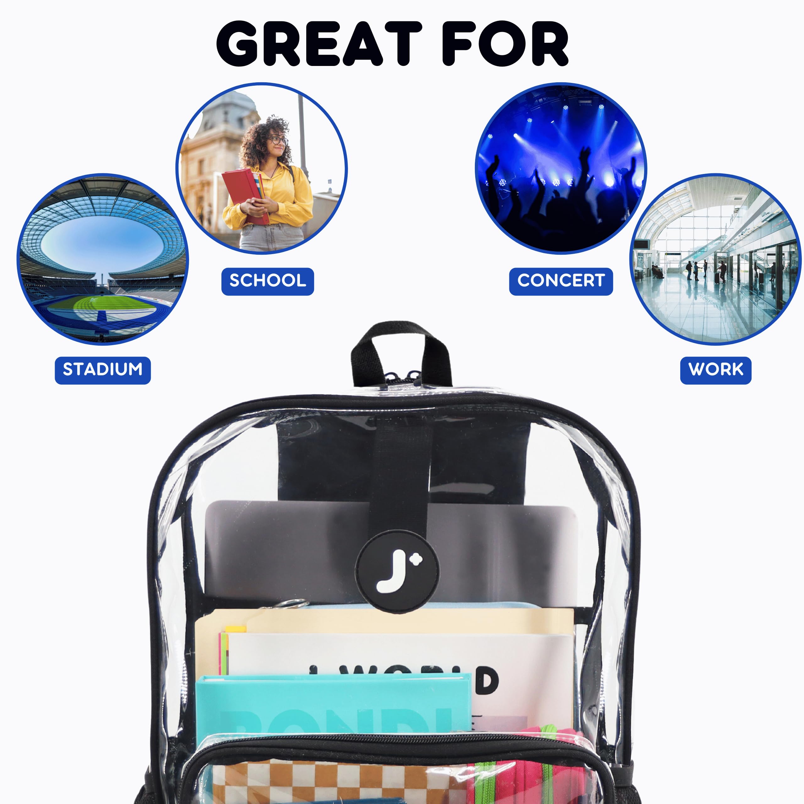 J World Heavy-Duty Clear Backpack for Men Women Kids. Large Transparent See Through TPU Laptop Bookbag for School, Clear - Image 8