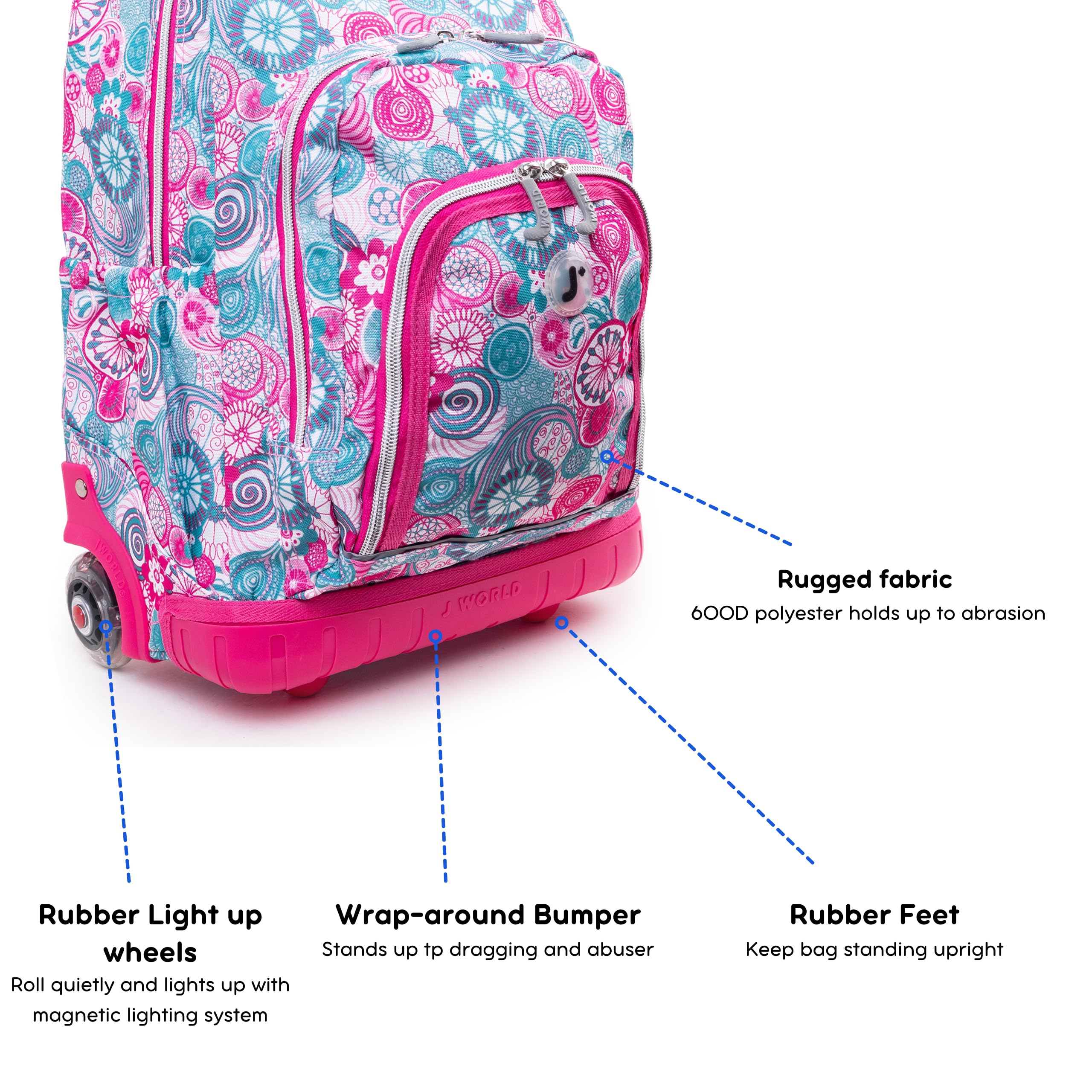 J World Lollipop Kids Rolling Backpack & Lunch Bag Set for Elementary School. Carry-On Suitcase with Wheels, Blue Raspberry - Image 4