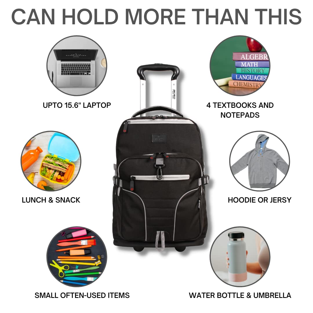 J World Lunar Rolling Backpack. Laptop Bag With Wheels. Wheeled Carry-On Travel Luggage, Black - Image 3