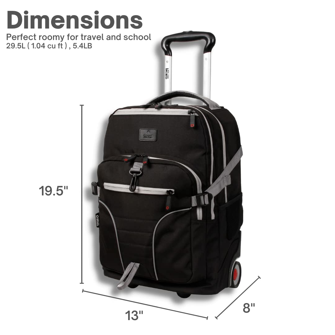 J World Lunar Rolling Backpack. Laptop Bag With Wheels. Wheeled Carry-On Travel Luggage, Black - Image 4