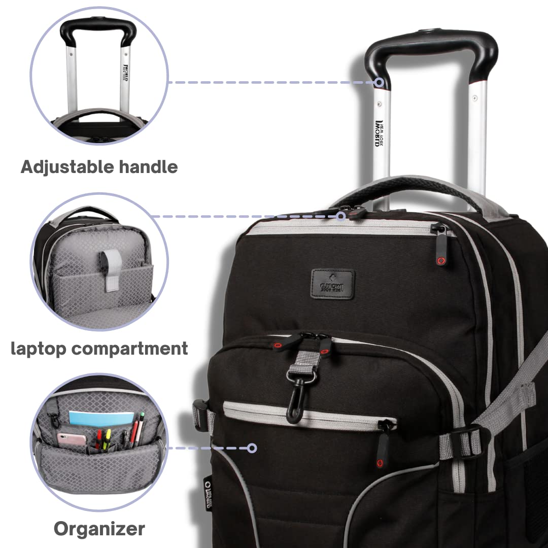 J World Lunar Rolling Backpack. Laptop Bag With Wheels. Wheeled Carry-On Travel Luggage, Black - Image 5