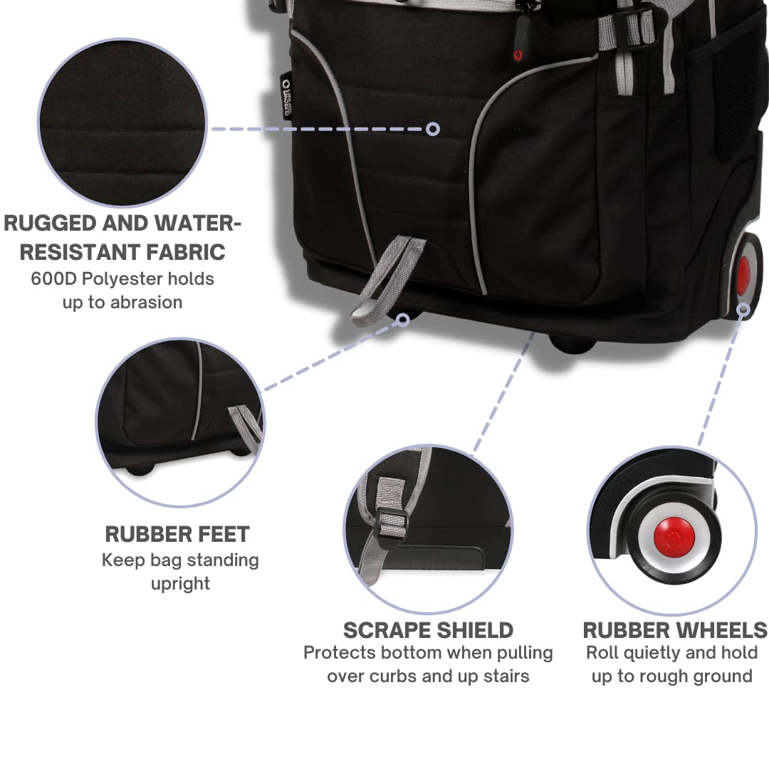 J World Lunar Rolling Backpack. Laptop Bag With Wheels. Wheeled Carry-On Travel Luggage, Black - Image 6