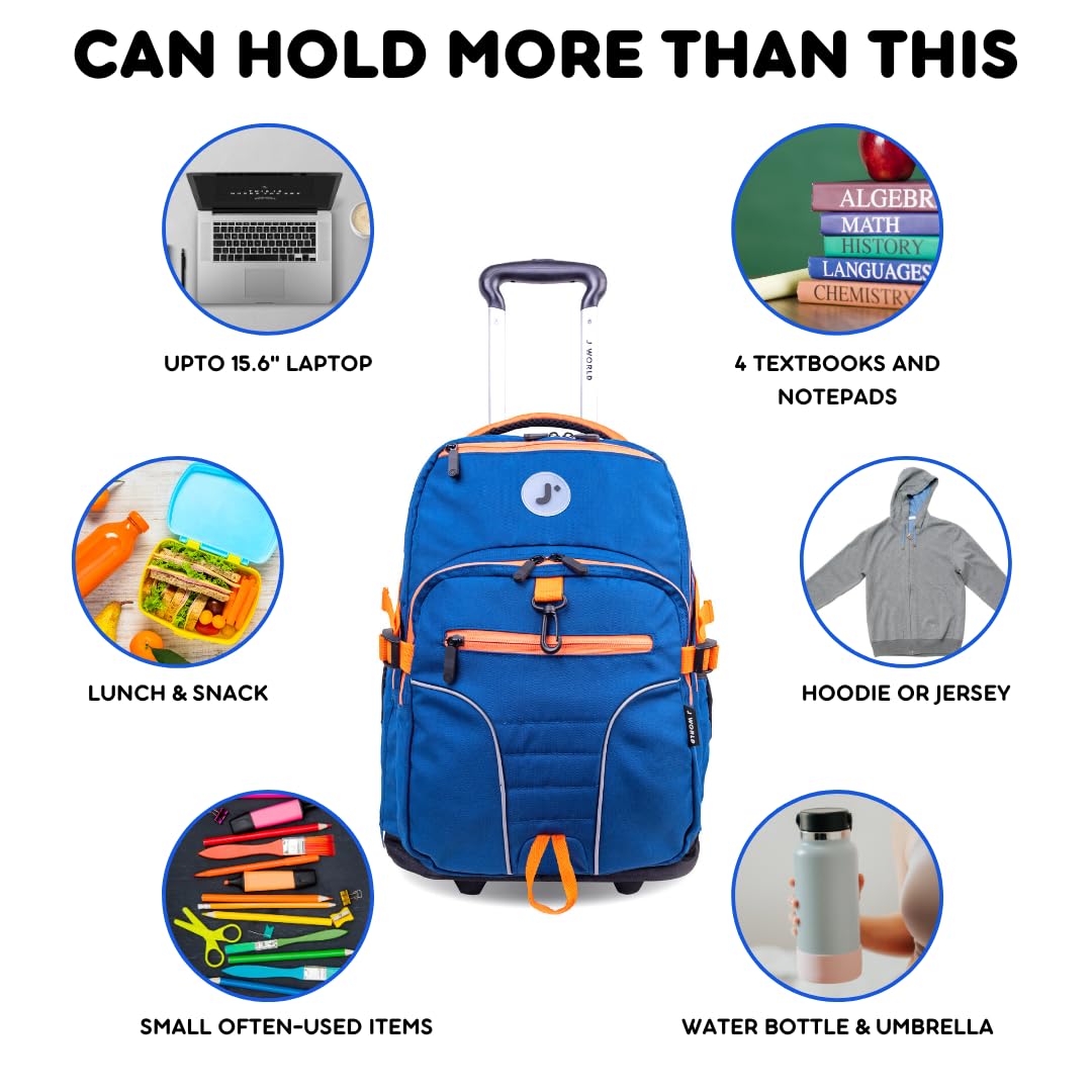 J World Lunar Rolling Backpack. Laptop Bag With Wheels. Wheeled Carry-On Travel Luggage, Navy - Image 3