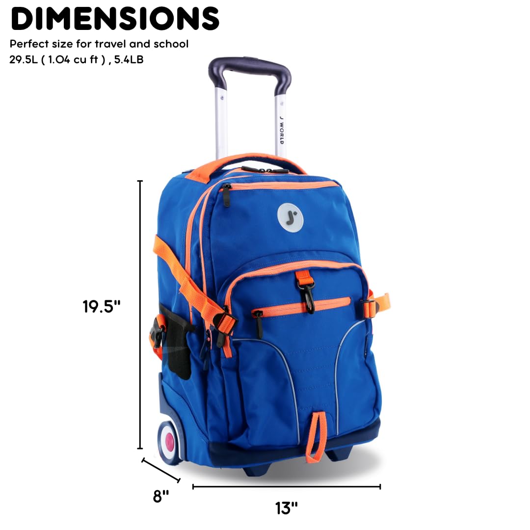 J World Lunar Rolling Backpack. Laptop Bag With Wheels. Wheeled Carry-On Travel Luggage, Navy - Image 4