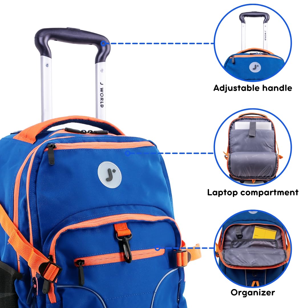 J World Lunar Rolling Backpack. Laptop Bag With Wheels. Wheeled Carry-On Travel Luggage, Navy - Image 5