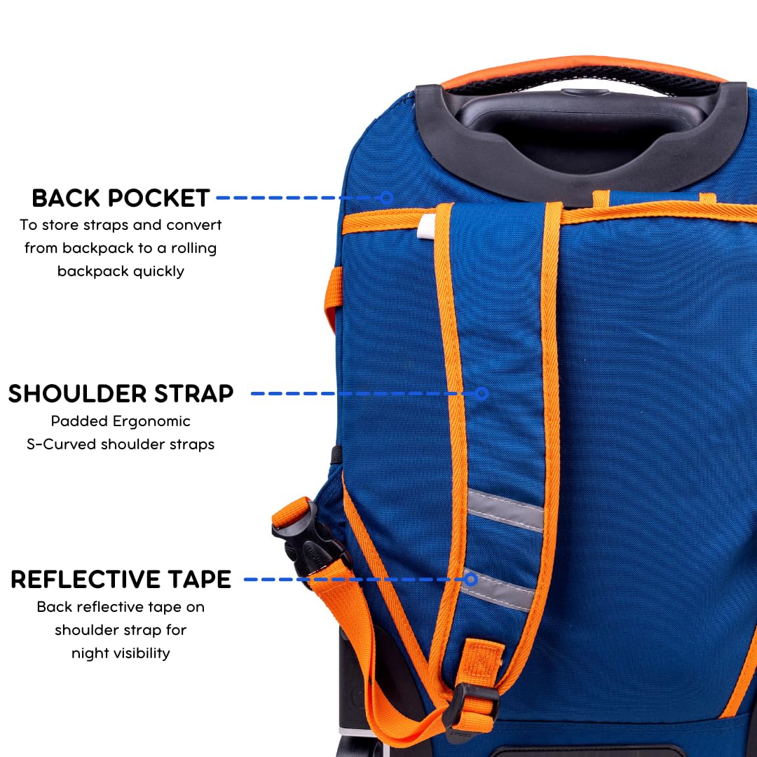 J World Lunar Rolling Backpack. Laptop Bag With Wheels. Wheeled Carry-On Travel Luggage, Navy - Image 7