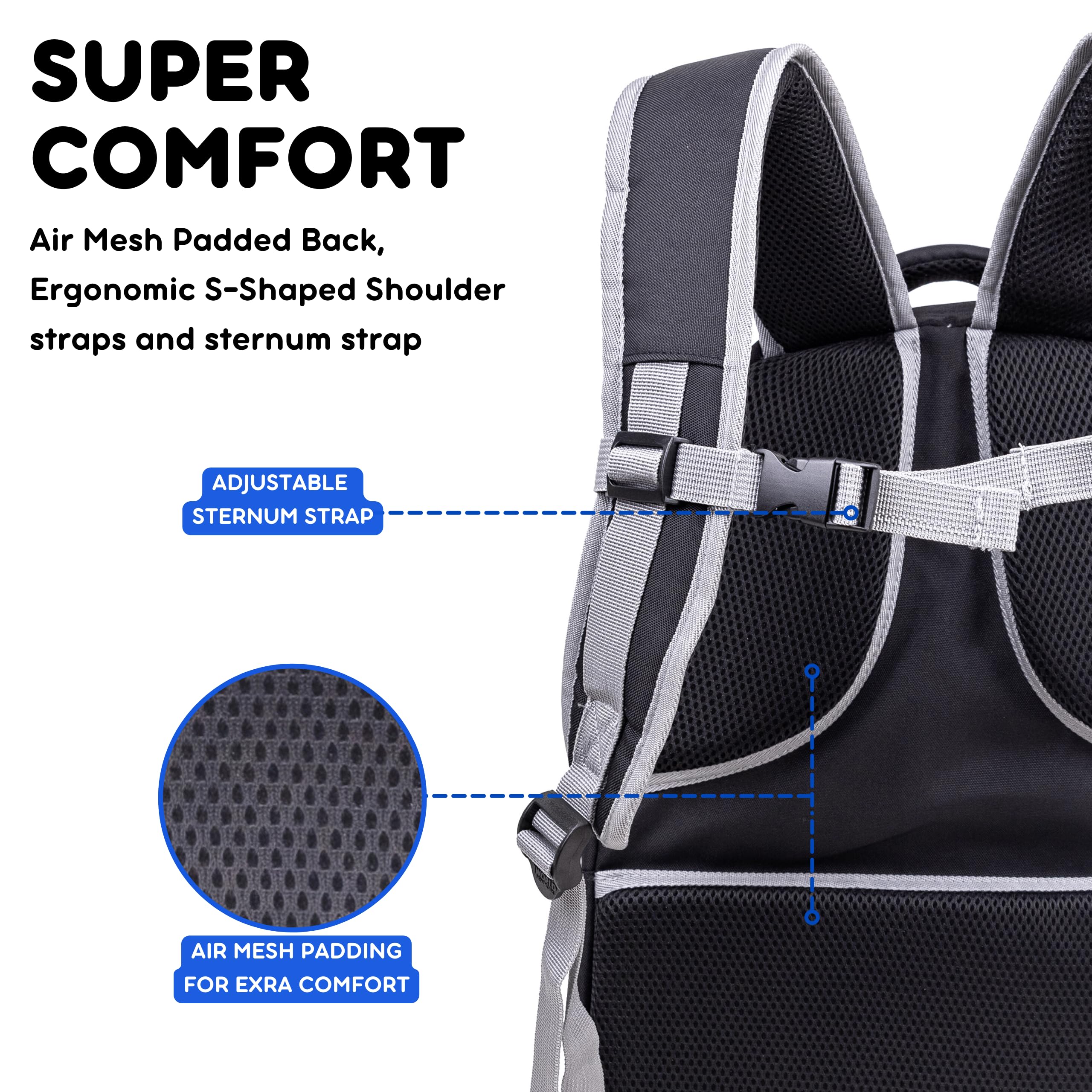 J World New York Atom Laptop Backpack – Ergonomic Backpack for School with Air Mesh Padded Shoulder Straps – 600D Polyester Work Backpack for Men and Women – Stylish Design (BLACK) - Image 5