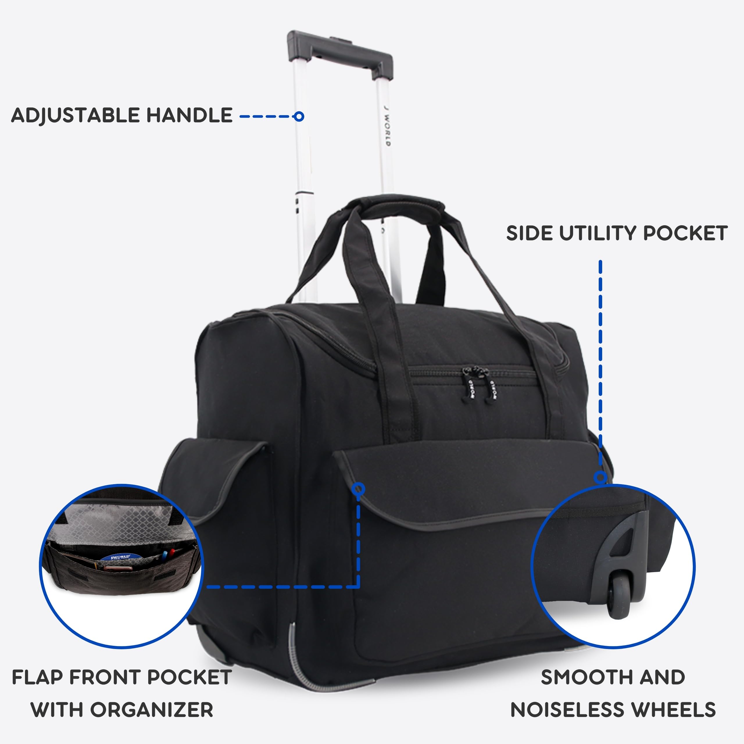 J World New York Donna Rolling Tote Bag on Wheels. Laptop Carry-On, Black (Measures 15 X 17 X 8.3 inches, Holds over 35 litres) - Image 3