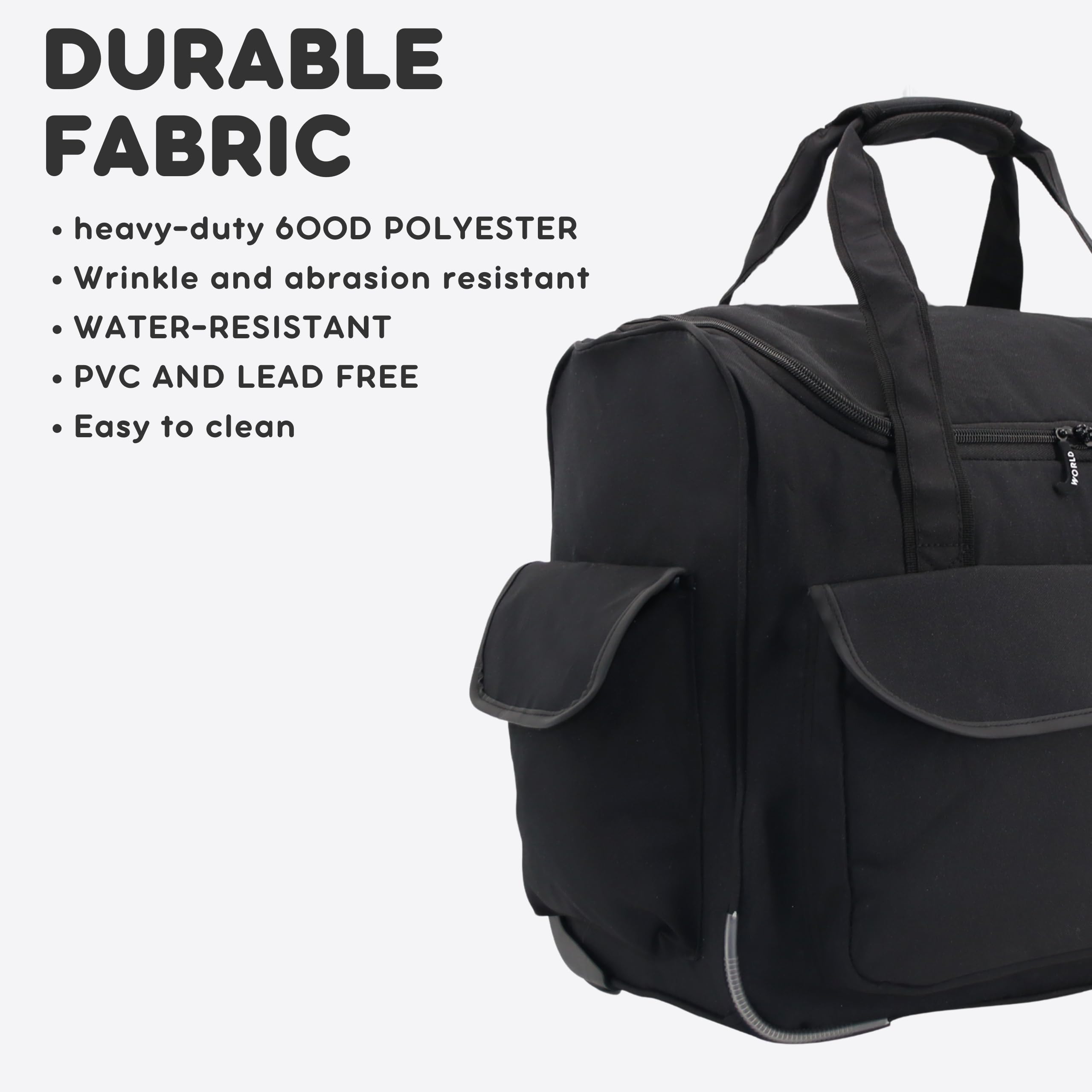 J World New York Donna Rolling Tote Bag on Wheels. Laptop Carry-On, Black (Measures 15 X 17 X 8.3 inches, Holds over 35 litres) - Image 6