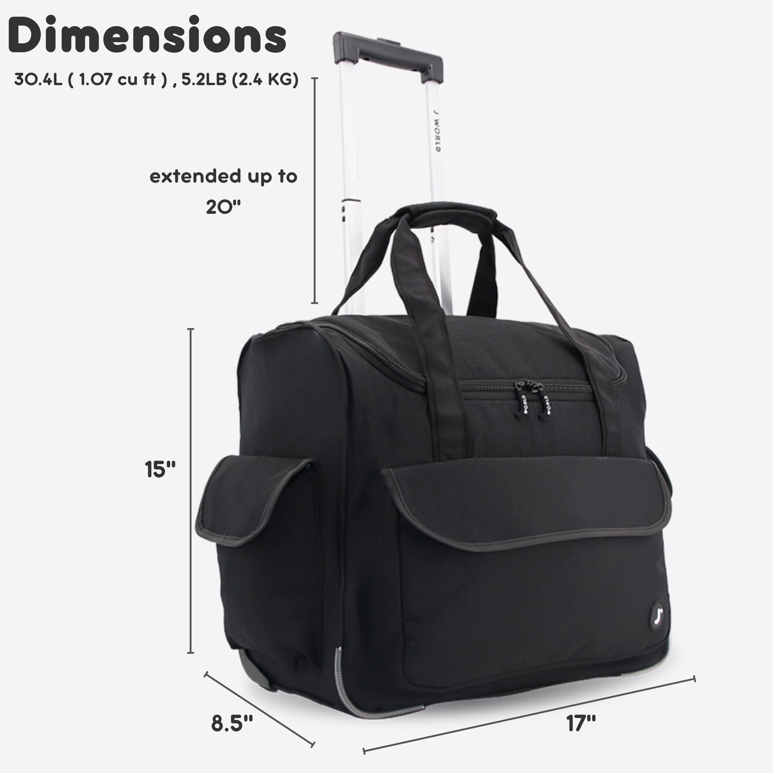 J World New York Donna Rolling Tote Bag on Wheels. Laptop Carry-On, Black (Measures 15 X 17 X 8.3 inches, Holds over 35 litres) - Image 7