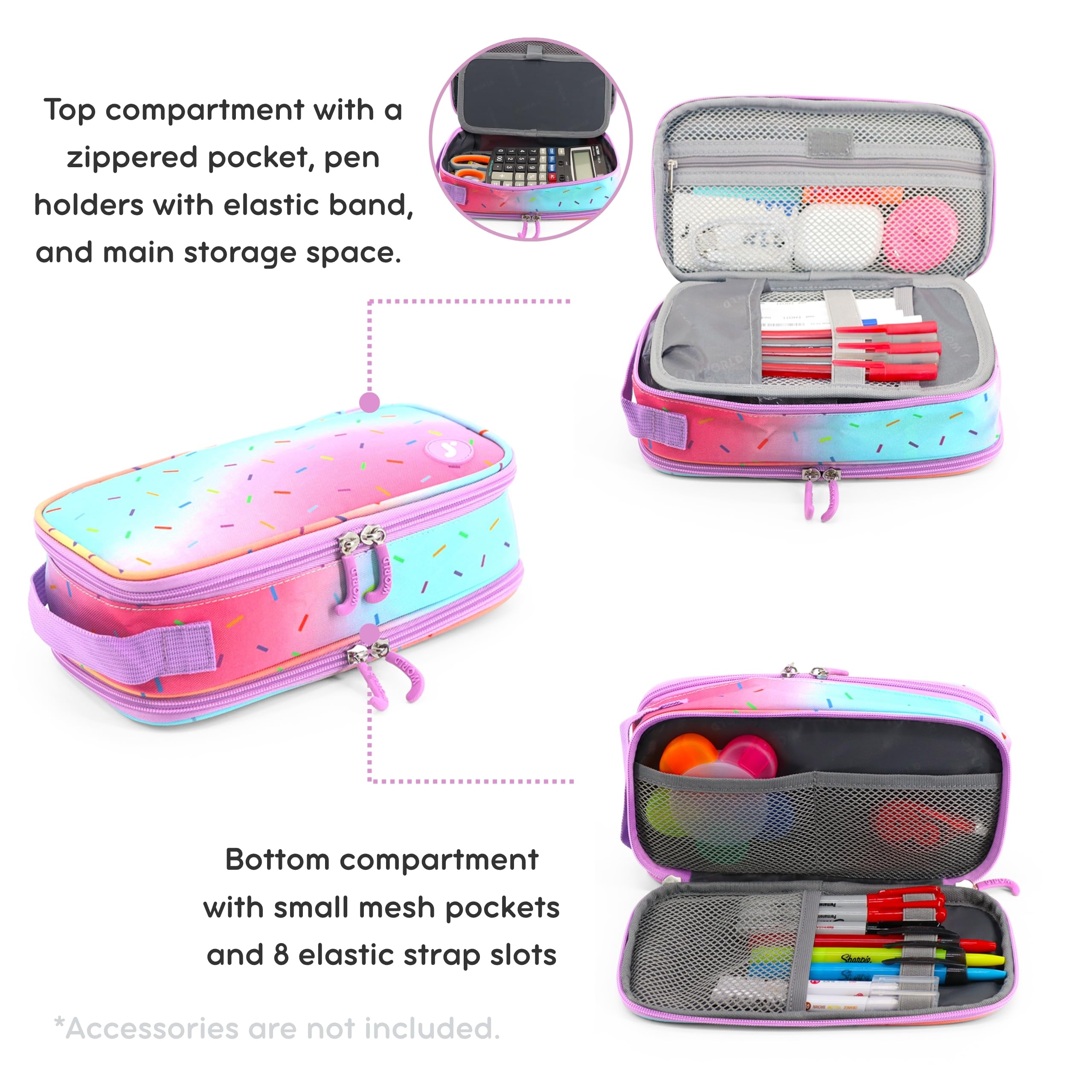 J World New York Doodle Large Capacity Pencil Case. 2 Compartment Pouch Pen Bag for School Teen Girl Boy Women, Confetti - Image 3