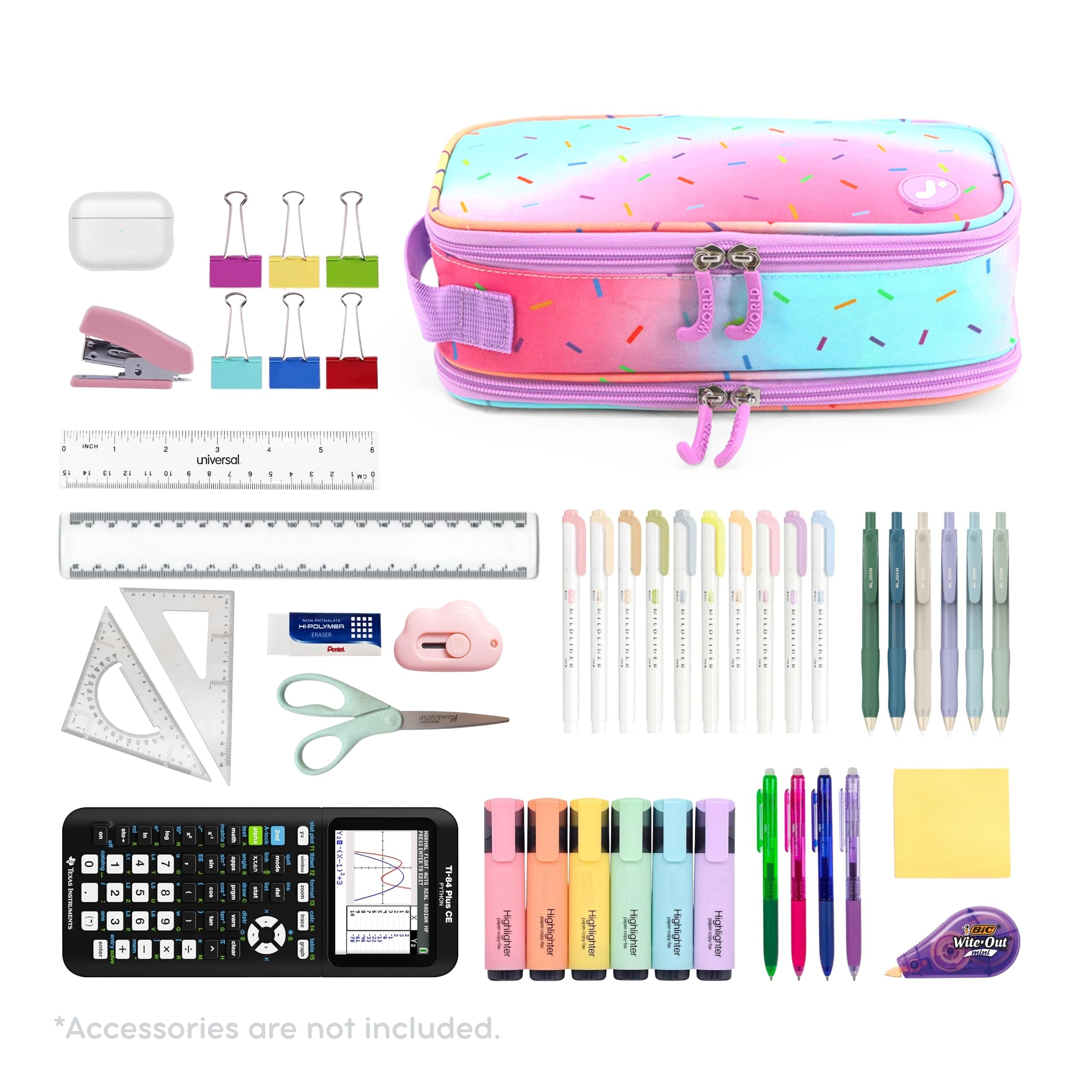 J World New York Doodle Large Capacity Pencil Case. 2 Compartment Pouch Pen Bag for School Teen Girl Boy Women, Confetti - Image 4