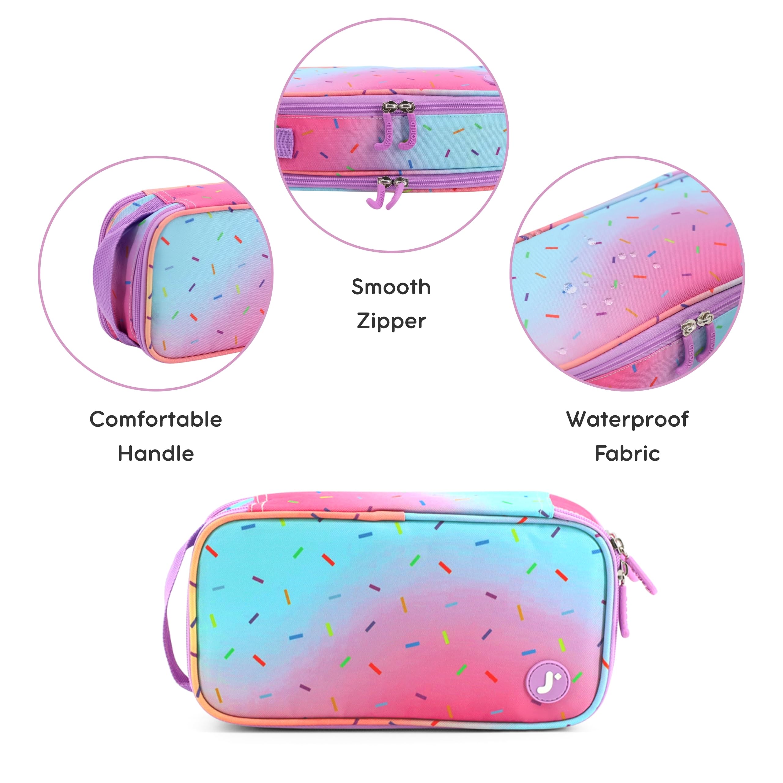 J World New York Doodle Large Capacity Pencil Case. 2 Compartment Pouch Pen Bag for School Teen Girl Boy Women, Confetti - Image 5