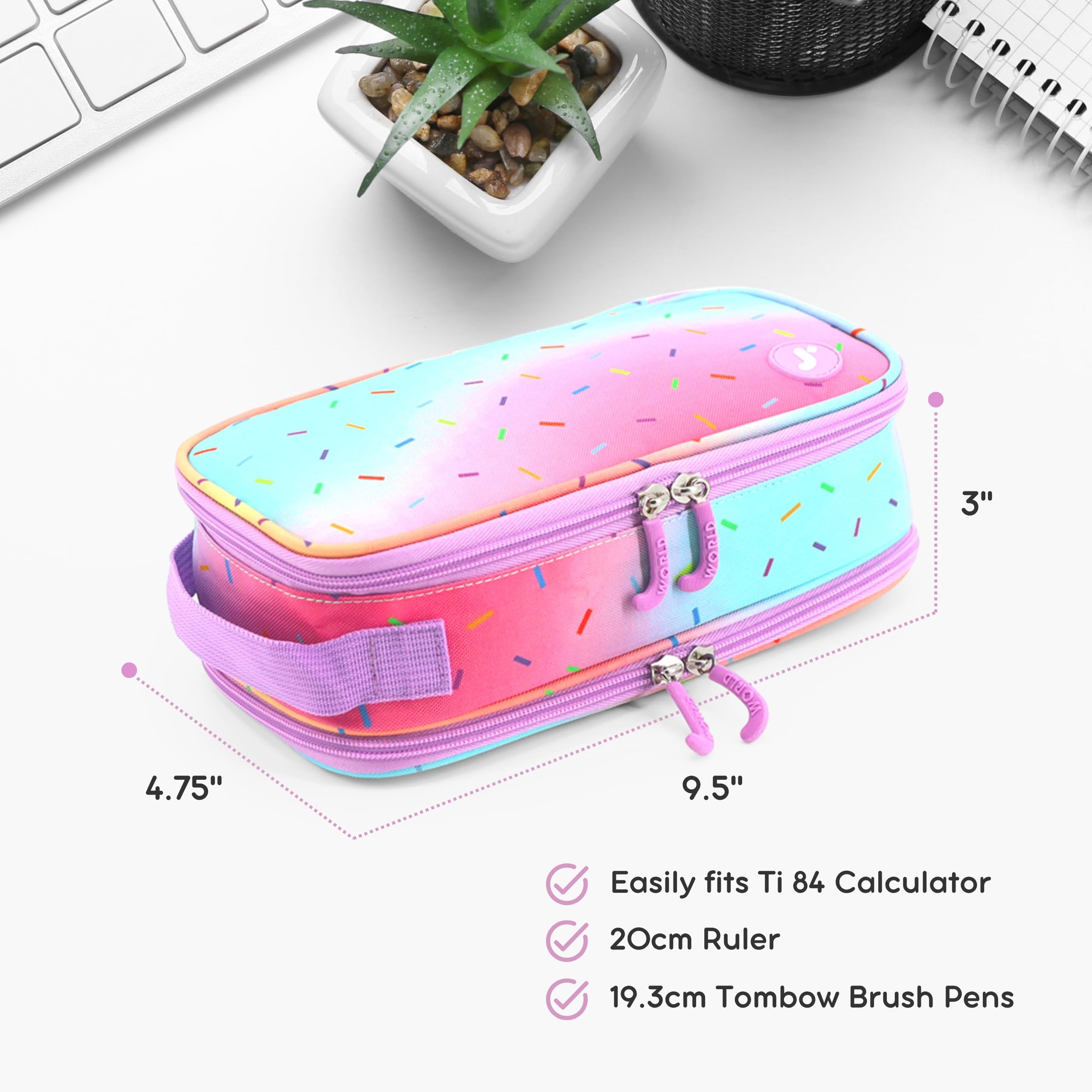 J World New York Doodle Large Capacity Pencil Case. 2 Compartment Pouch Pen Bag for School Teen Girl Boy Women, Confetti - Image 6