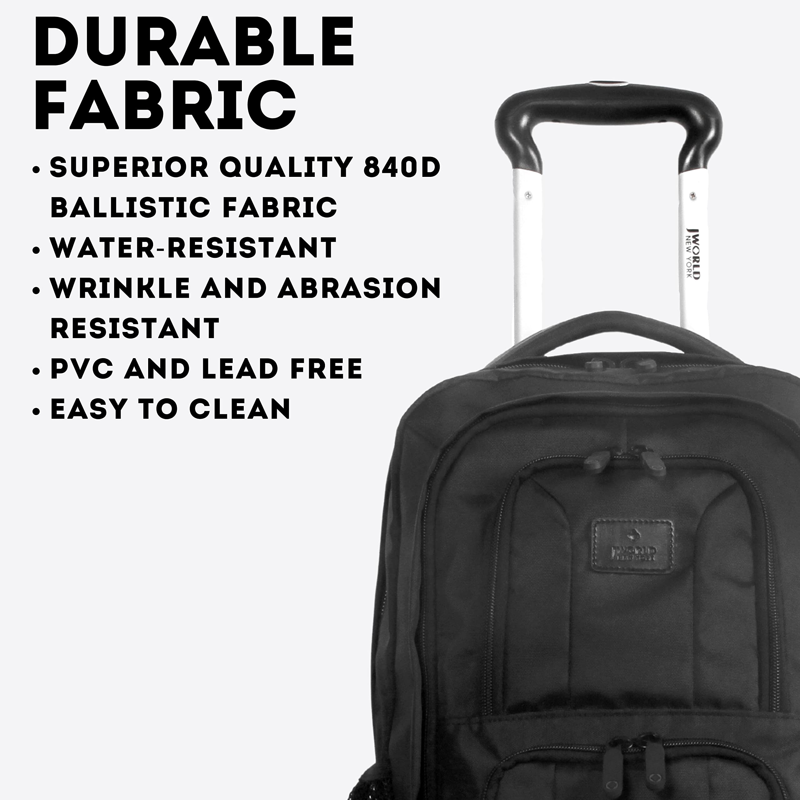 J WORLD NEW YORK Dustin Rolling CarryOn Travel Backpack w/Day Pack, Black, One Size - Image 6
