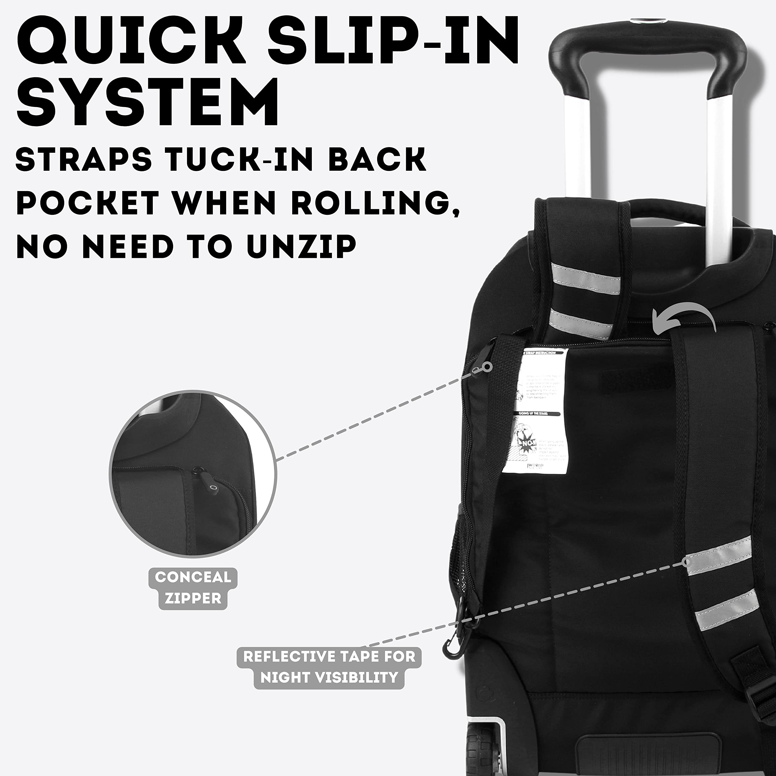 J WORLD NEW YORK Dustin Rolling CarryOn Travel Backpack w/Day Pack, Black, One Size - Image 8