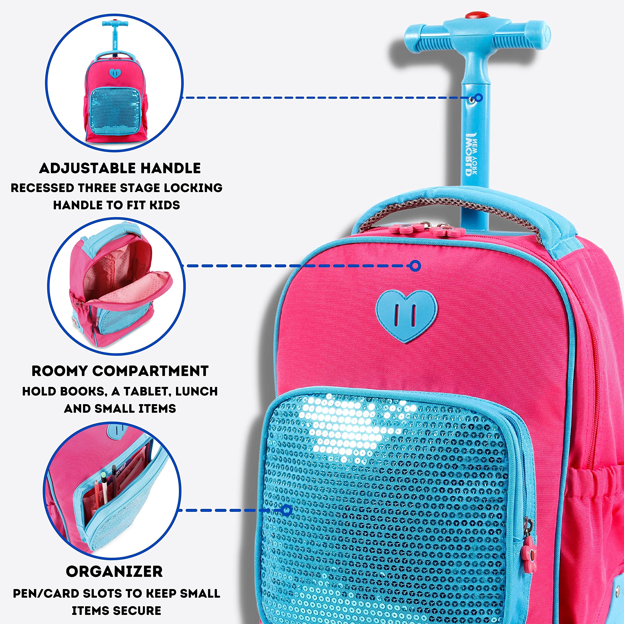 J World New York Sparkle Rolling Backpack - Image 3