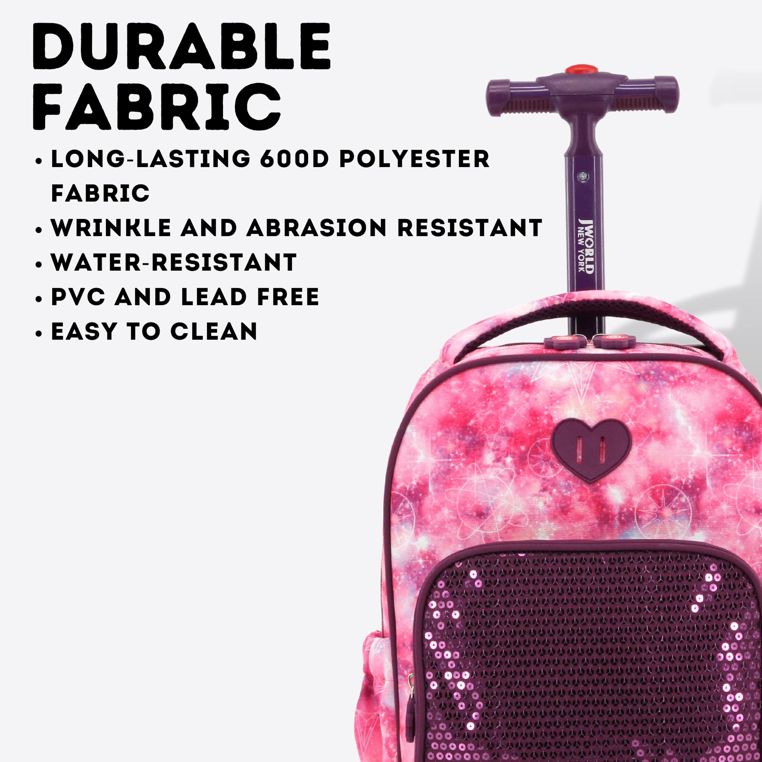 J World New York Sparkle Rolling Backpack - Image 5