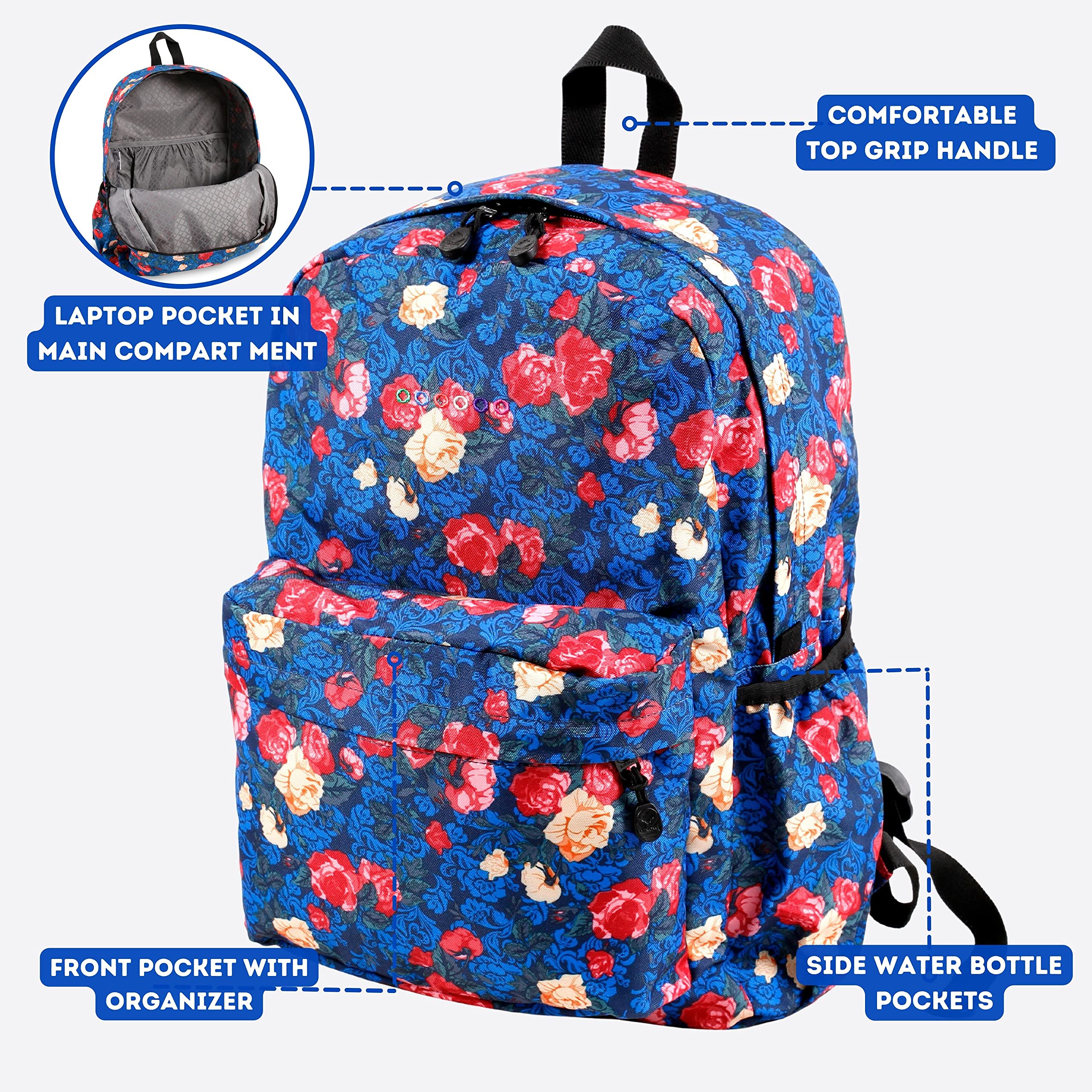 J World Oz Middle School Backpack for Girls & Women. Cute Kids Laptop Bookbag, Vintage Rose - Image 3