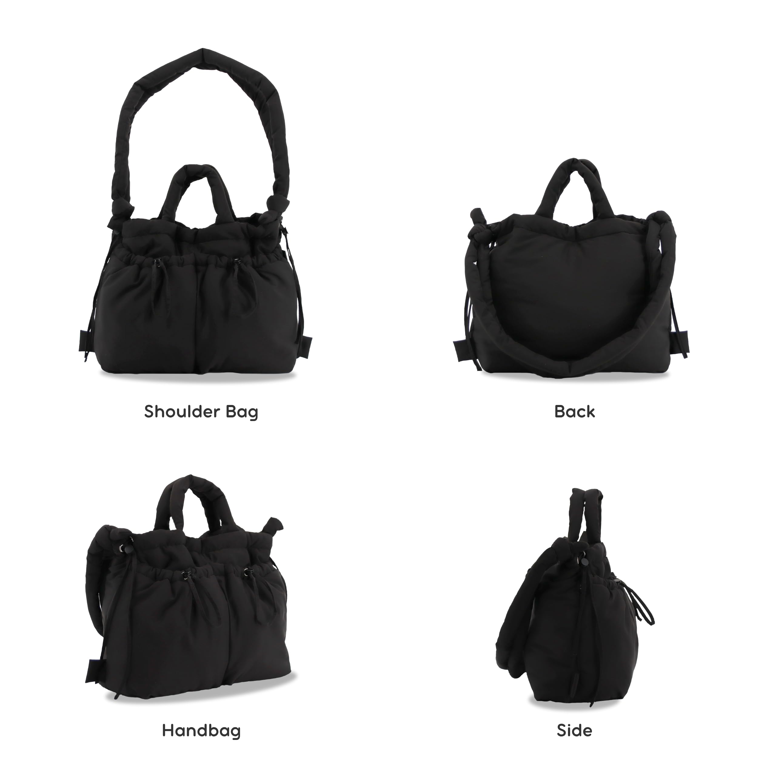 J World Quilted Puffer Tote Bag for Women. Puffy Shoulder Handbag Converts to Puff Backpack. Fluffy Bubble Purse Work Travel - Image 3