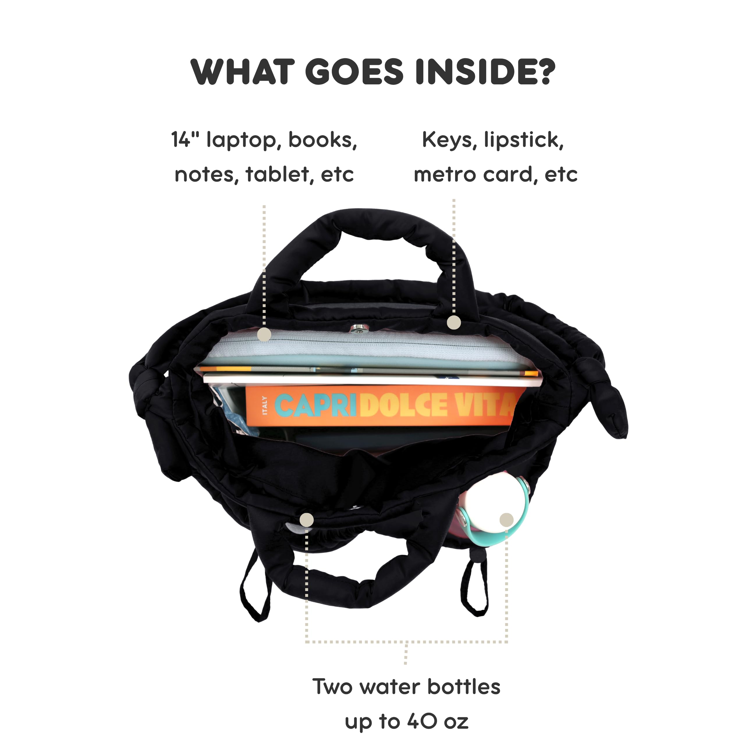 J World Quilted Puffer Tote Bag for Women. Puffy Shoulder Handbag Converts to Puff Backpack. Fluffy Bubble Purse Work Travel - Image 7