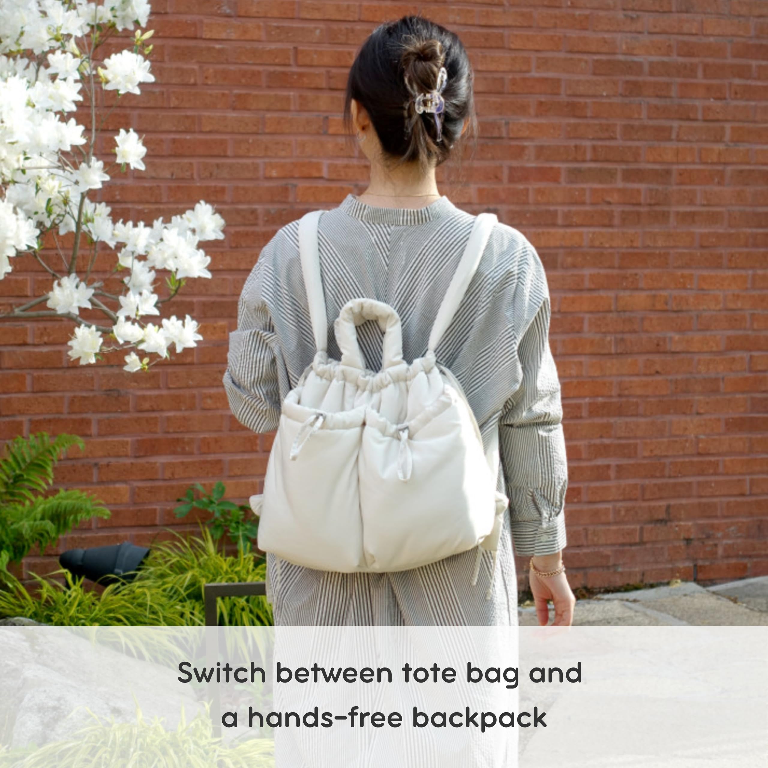 J World Quilted Puffer Tote Bag for Women. Puffy Shoulder Handbag Converts to Puff Backpack. Fluffy Bubble Purse Work Travel - Image 8