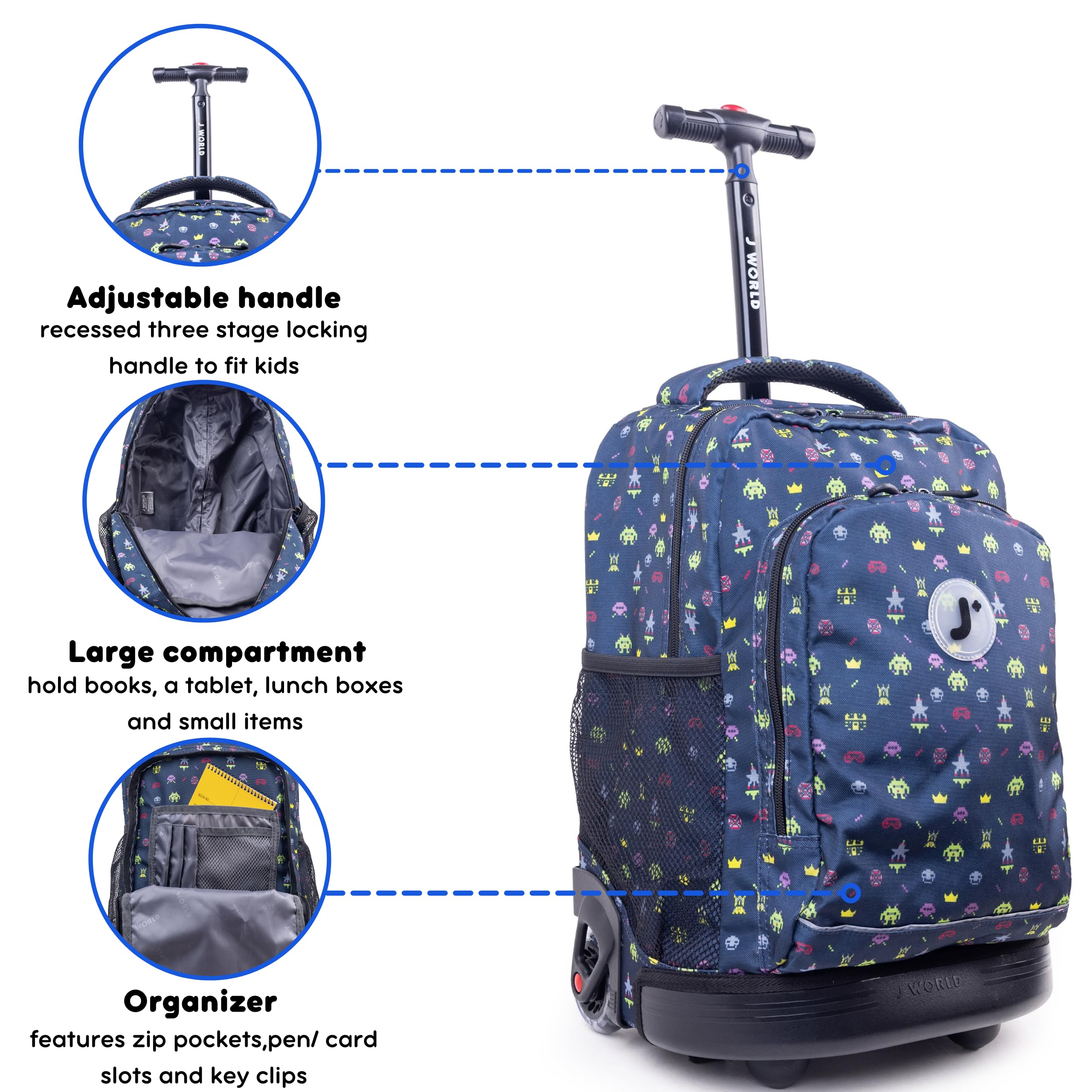 J World Sunny Rolling Backpack for Kids. Roller Bag With Wheels, Game - Image 3