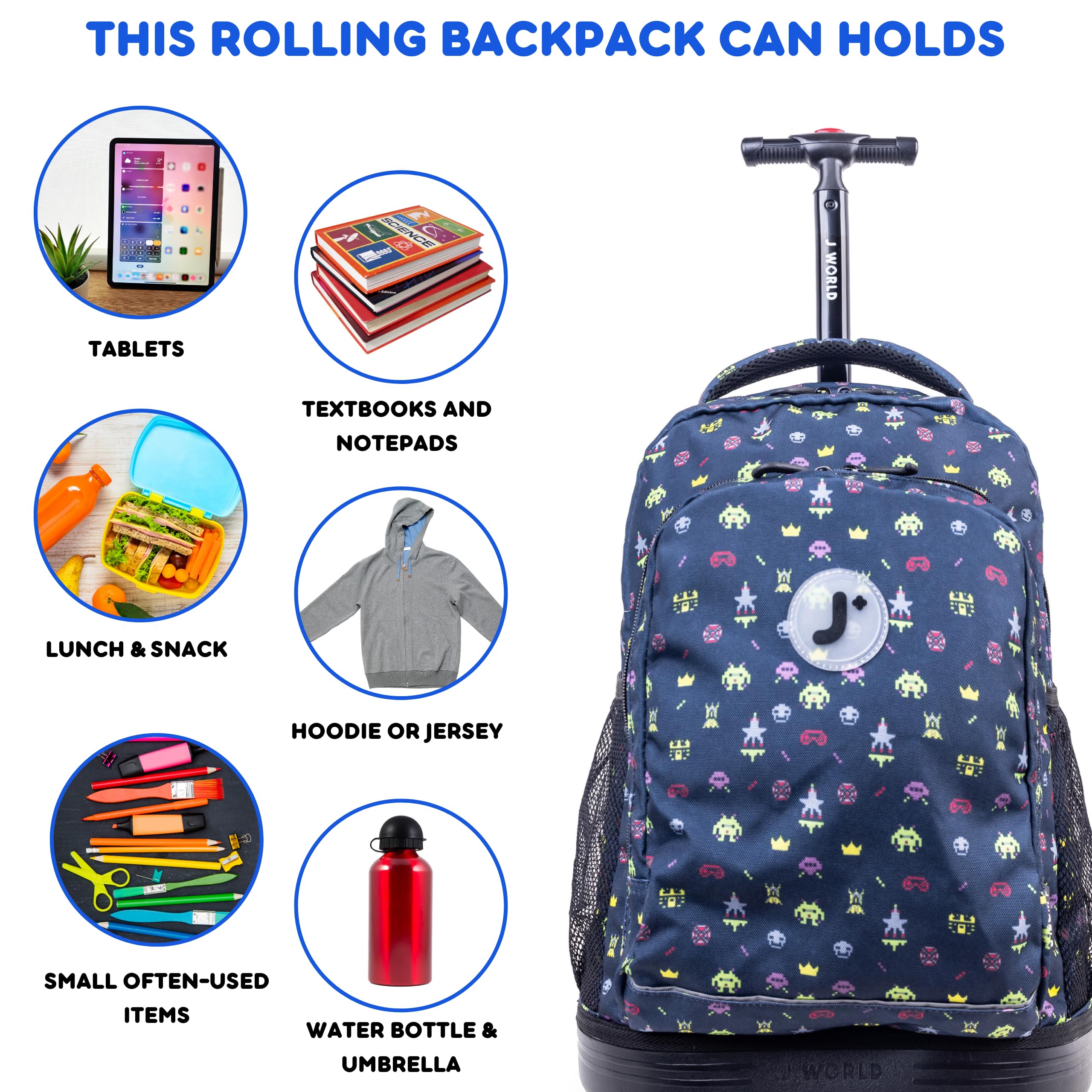 J World Sunny Rolling Backpack for Kids. Roller Bag With Wheels, Game - Image 6